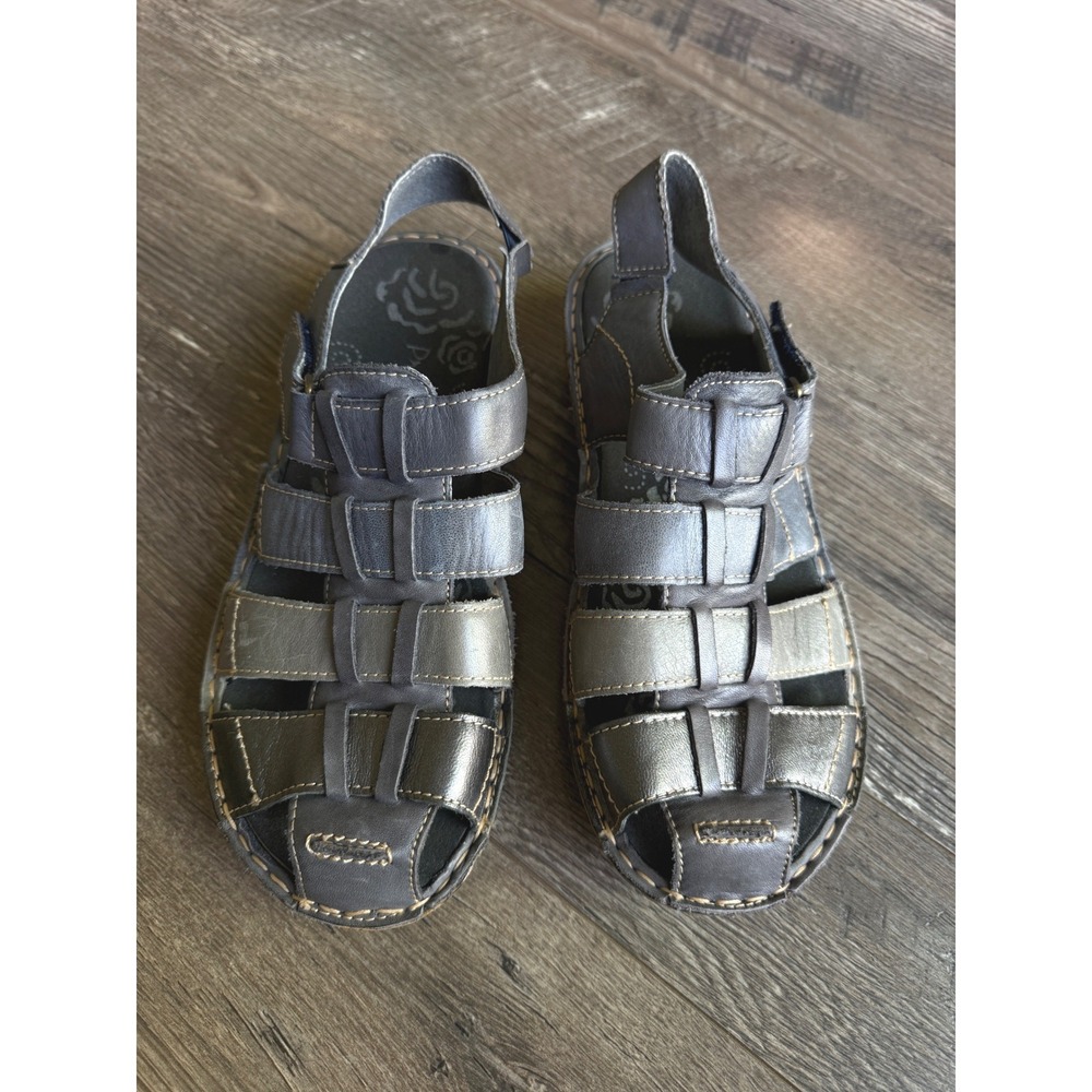 Propét Jubilee Womens 7 X Wide (2E) Gray Leather Fisherman Caged Sandals Shoe